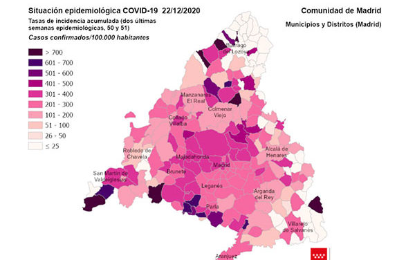 Suben los contagios en Navidad: Torrelodones registra 111 casos y se incrementan en casi todos los municipios