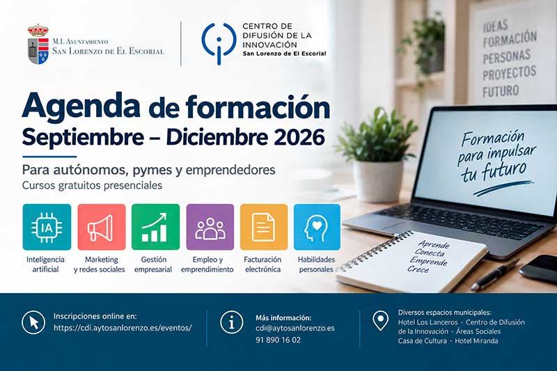 El CDI de San Lorenzo de El Escorial lanza 12 cursos gratuitos para autónomos y pymes