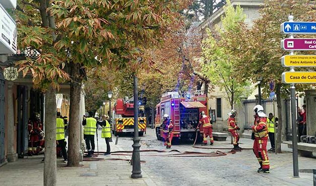El Real Coliseo Carlos III de San Lorenzo acoge un simulacro de incendio para ensayar el rescate de su patrimonio
