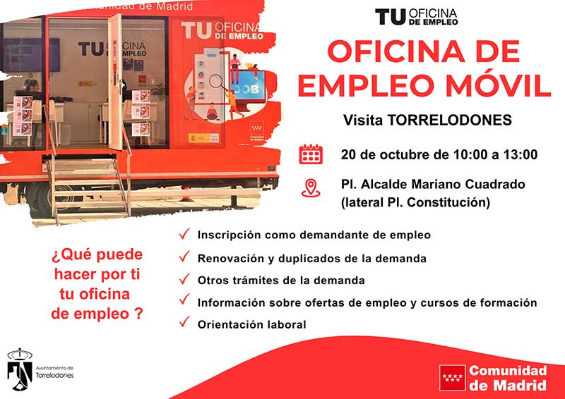 Torrelodones recibe el martes 20 la visita de la oficina móvil de empleo de la Comunidad de Madrid